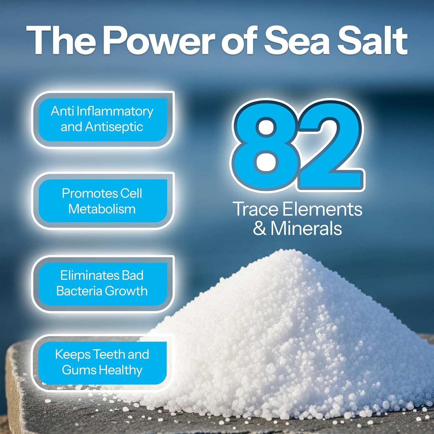 H2Ocean Natural Sea Salt Whitening Mouthwash - Alcohol & Fluoride-Free Oral Care for Tonsil Stones & Gum Health | Lemon Ice, 16 oz (Pack of 2)