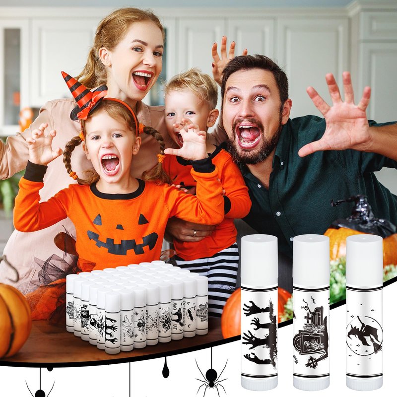 Siifert 100 Pack Halloween Party Favors Gifts Bulk Spooky Skull Lip Balms Halloween Fall Thanksgiving Party Thank You Gifts Treat Bag Stuffers Supplies for Adults Women Men(100)