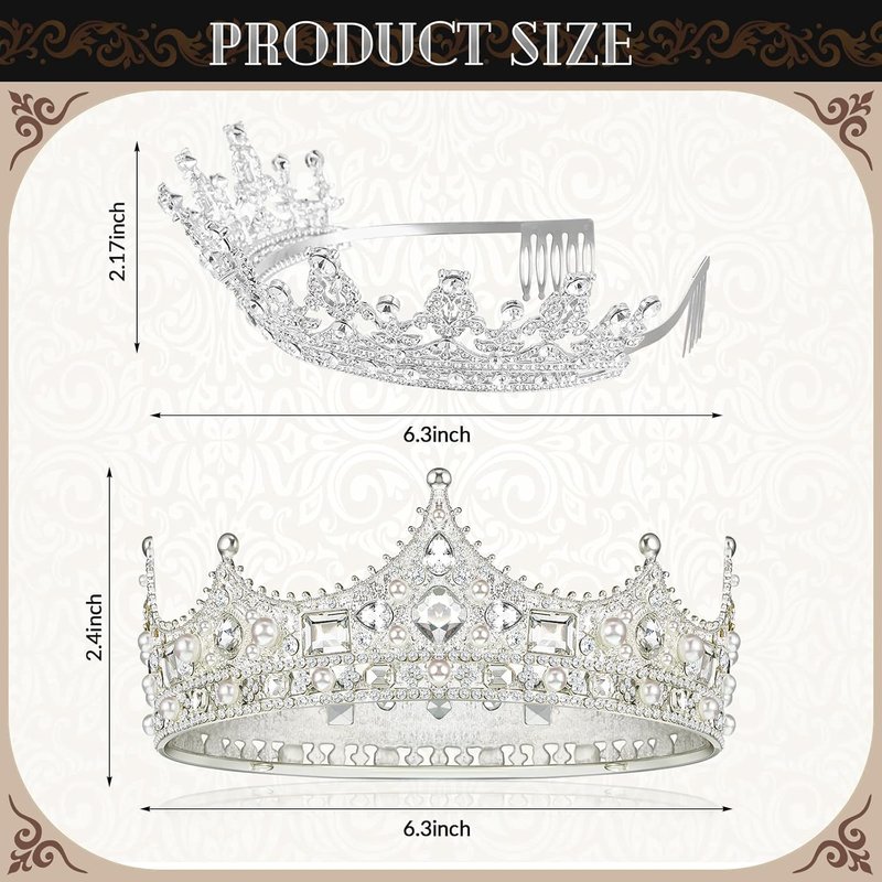 Silver Tiara Crowns Set for Prom King & Queen | 2 Pcs Birthday, Wedding, Graduation Hair Accessories