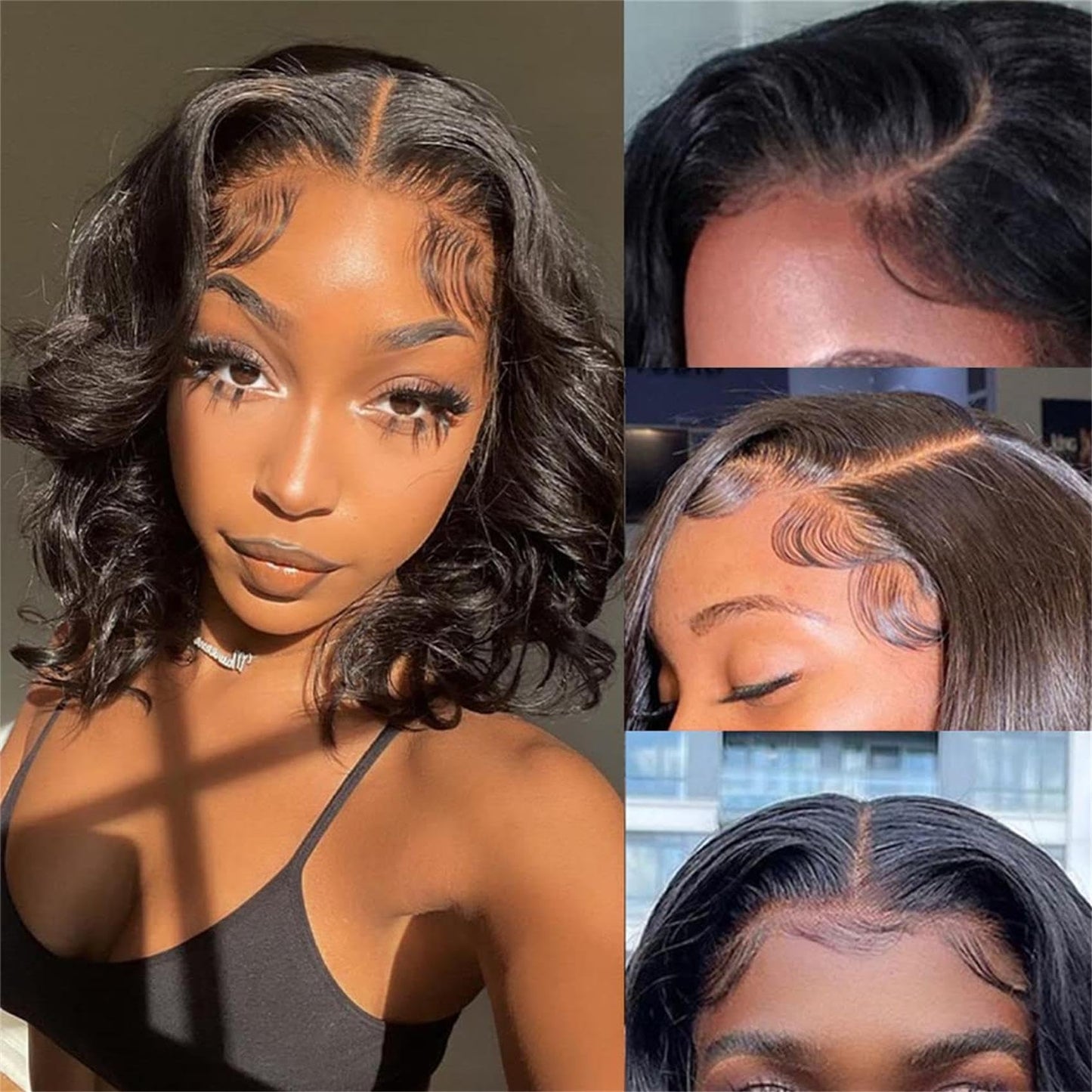 Dunmud Bob Wig Human Hair 4x4 Glueless Lace Front Wigs Human Hair Pre Plucked Short Bob Body Wave Lace Closure Wigs 10 In