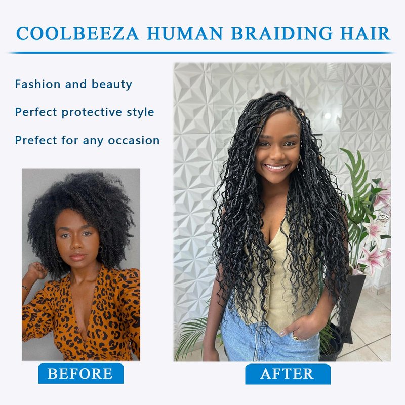 Coolbeeza Human Braiding Hair 16 Inch Deep Water Wave Bulk Human Hair for Braiding 12A Brazilian Virgin Curly Hair for Boho Braids Wet and Wavy No Weft 2 Bundles 100g Hair Extensions