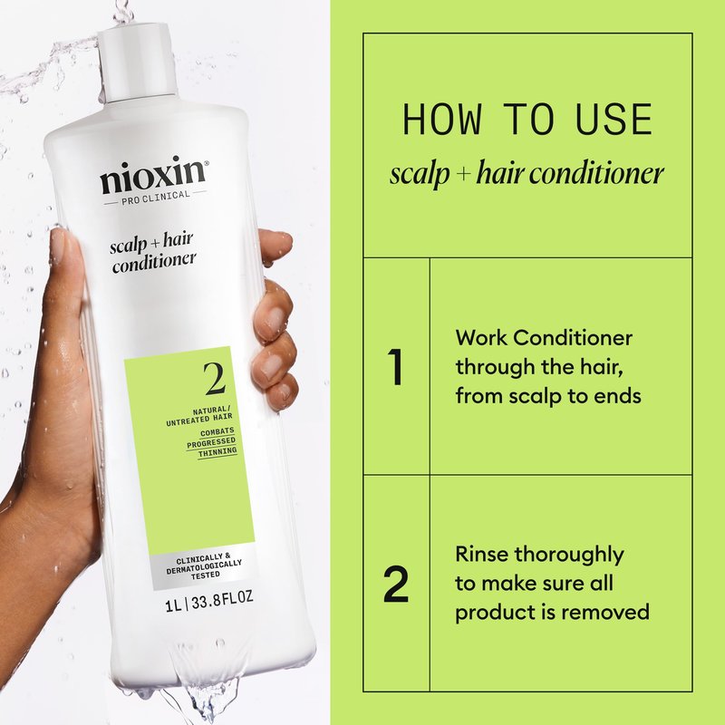 Nioxin System 2 for Natural Hair with Progressed Thinning Cleanser Shampoo and Scalp Therapy Conditioner
