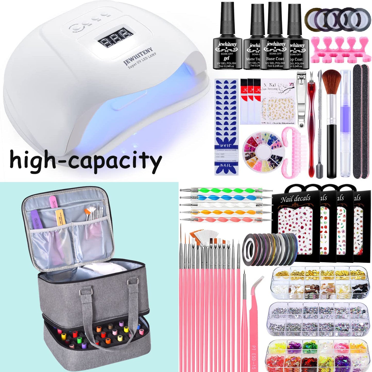 Quoyiyo Nail Polish Organizer - Holds 30 Bottles & Nail Lamp, Double-Layer Nail Organizers and Storage, Nail Polish Bag with Handle Nail Travel Case for Nail Tech (Black)