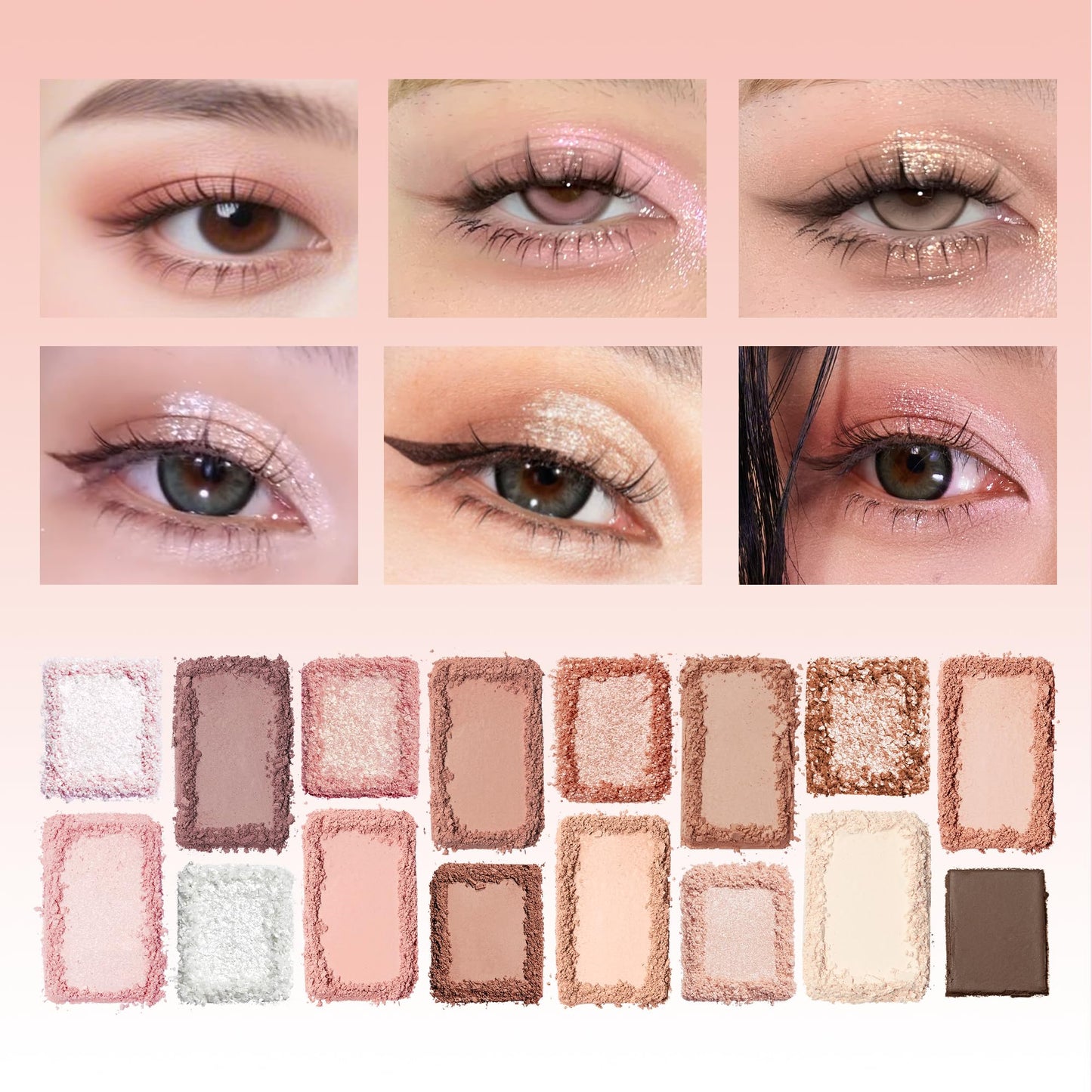 CHEERYEP 16 Color Eyeshadow Palette, Blendable with Low-Saturation Pink-Brown and Peach Nudes Palette, Sweet Aesthetic Makeup for Daily Office, Date, Parties (#06 Dear)