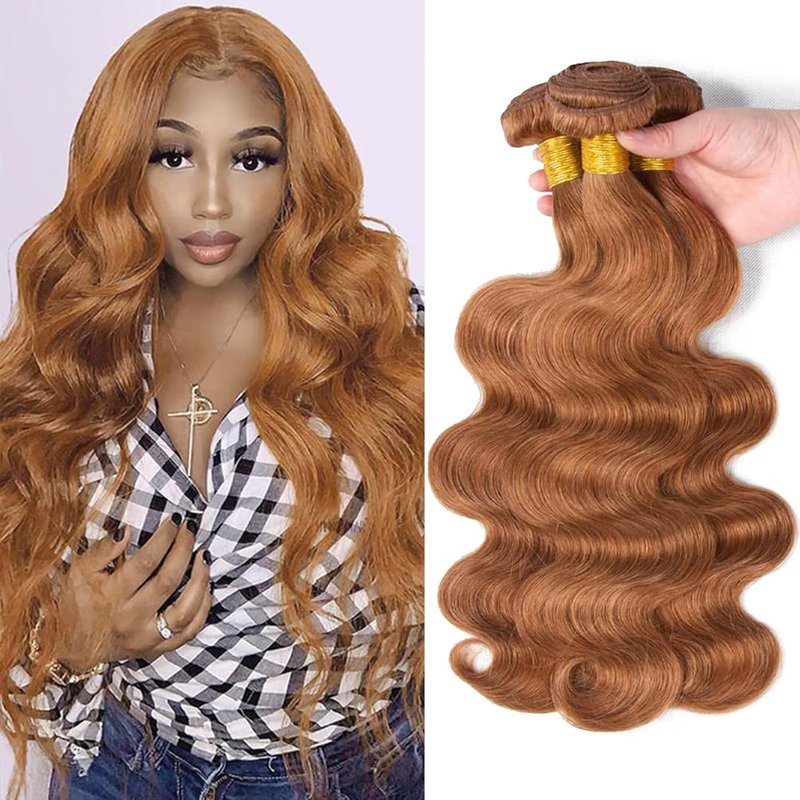 Human Hair Bundles - 12A Unprocessed Brazilian Virgin Hair | Body Wave Brown 30 Color, 8-10-12 Inch for Quick Weave
