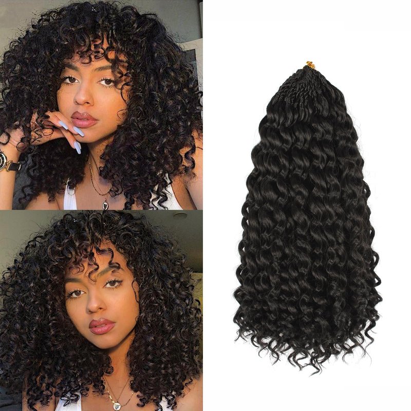 Gogo Curl Crochet Hair Pure Protein Fiber Close to Human Hair 14 Inch 8 Packs Pre twisted Curly Crochet Hair for Women Deep Ocean Water Wave Beach Curl Twist Braiding Hair Extensions (14inch 1B)