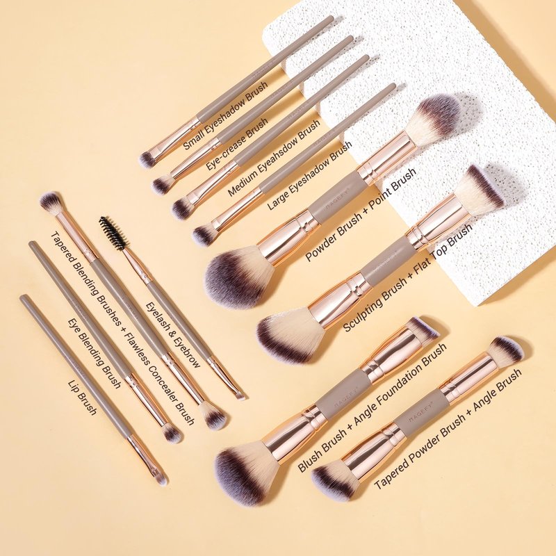 MAGEFY Makeup Brushes 37 Pcs Makeup Kit, Multi-functional Makeup Tool Set with Double-End Powder Blush Eyeshadows Brush Make up Brushes Set Bag,Champagne