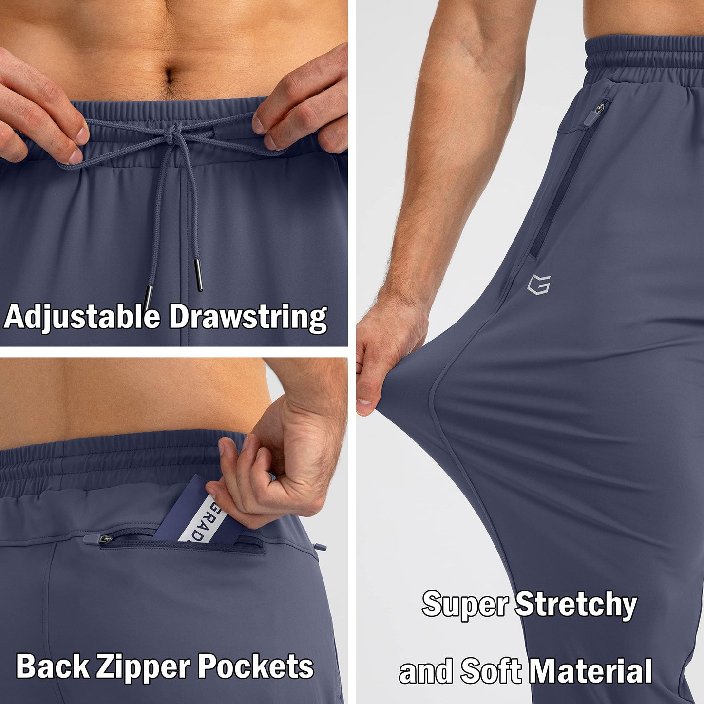 G Gradual Men's Sweatpants with Zipper Pockets Tapered Joggers for Men Athletic Pants for Workout, Jogging, Running (Dusty Blue, Large)