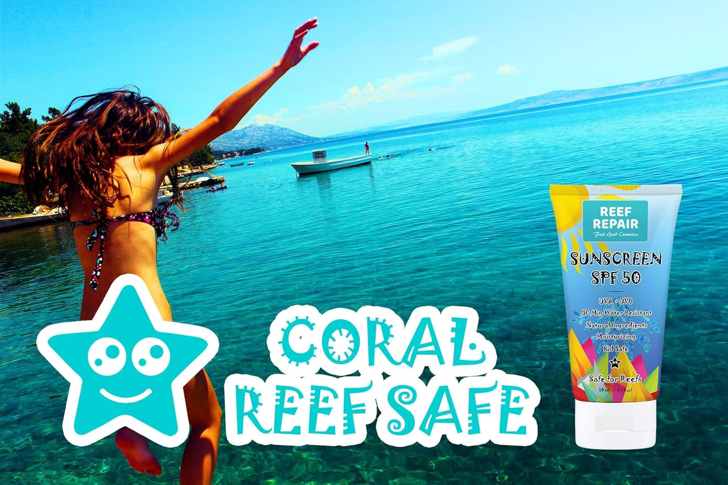 Reef Safe Sunscreen SPF 50 - Natural, Water Resistant & Moisturizing | Travel Size (2 x 1.7 fl. oz)