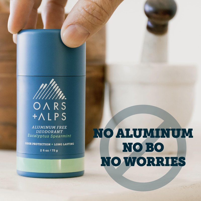 Oars + Alps Aluminum Free Deodorant for Men | Long Lasting Odor Protection, Clear & Free of White Residue, Anti-Chafing Smooth Glide, Dermatologist Tested, Eucalyptus Spearmint, 2pk, 2.6oz