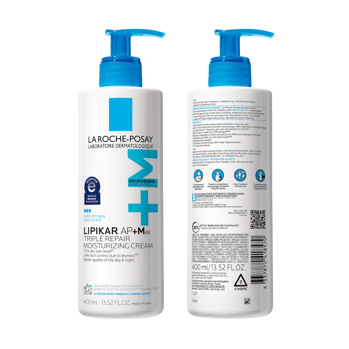 La Roche-Posay Lipikar AP+MAX Triple Repair Moisturizing Body Cream | Face & Body Lotion for Dry Skin with Shea Butter & Niacinamide | Gentle Moisturizer for Very Dry, Rough & Sensitive Skin, 475ml