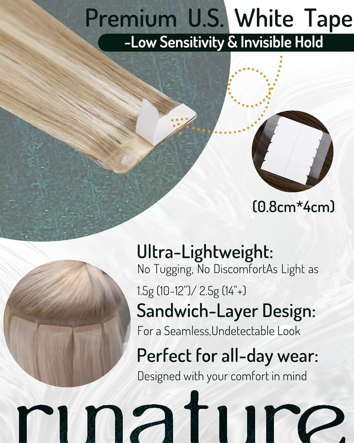 Blonde Tape-In Hair Extensions - 16 Inch Human Hair, Ash Brown & Platinum Blonde | 50g, 20pcs, Style Daily #8P60