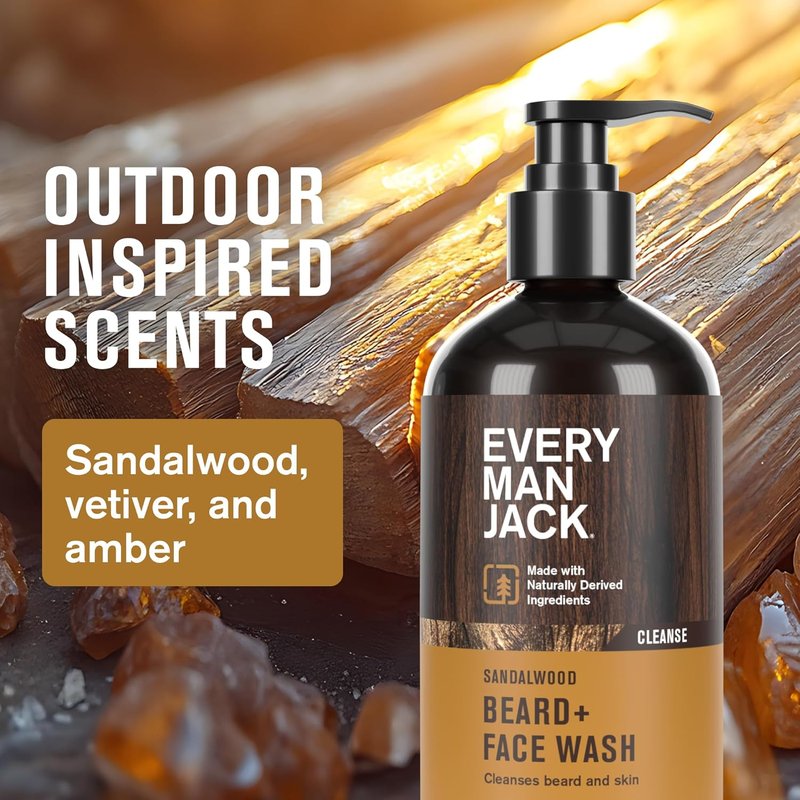 Every Man Jack Beard Essentials Gift Set - Complete 5-Piece Routine | Sandalwood Scented Beard Care Kit