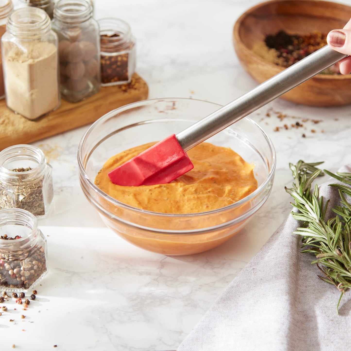 RSVP International Endurance Kitchen Tool Collection Silicone Spatula, Stainless Steel Handle, 9.5x1.4", Red