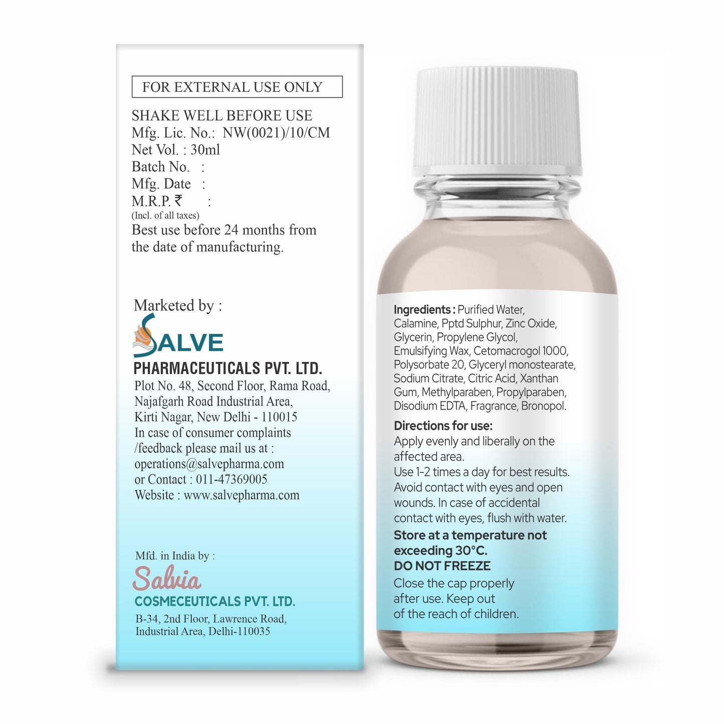 Salve Cureac Drying Lotion with Calamine, Zinc Oxide & Sulphur - 30 ml / 1.01 fl oz | Acne & Spot Care Lotion for Clear & Balanced Skin