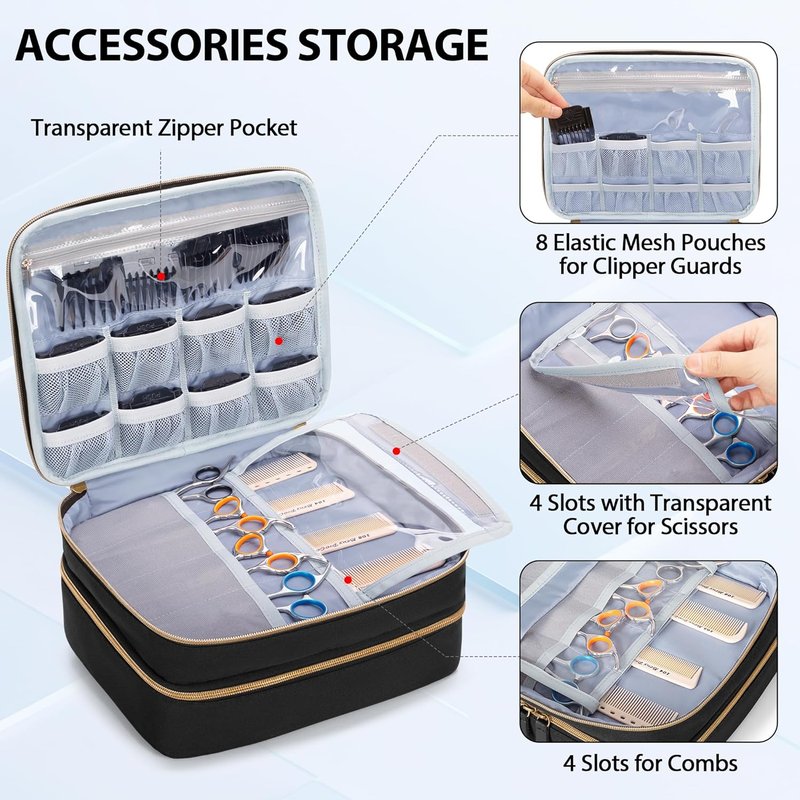 Double Layer Hair Clipper Travel Case - Barber Organizer for Ufree, Wahl, Andis, Osterpro | Durable Storage Bag