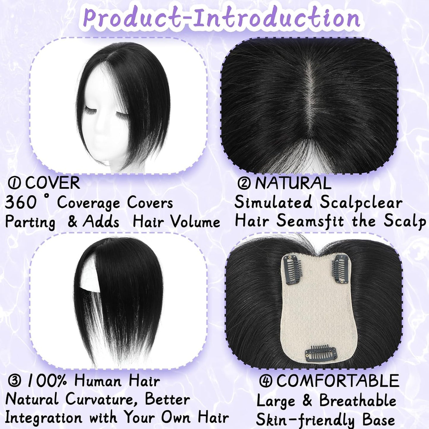 Hair Toppers for Women, 20 Inch Hand Tied Breathable Toppers Hairpieces for Women with Thinning Crown Middle Part Bangs Mix Human Hair Wavy Curly Lightweight Wiglets (Ombre Dark Root to Blonde)