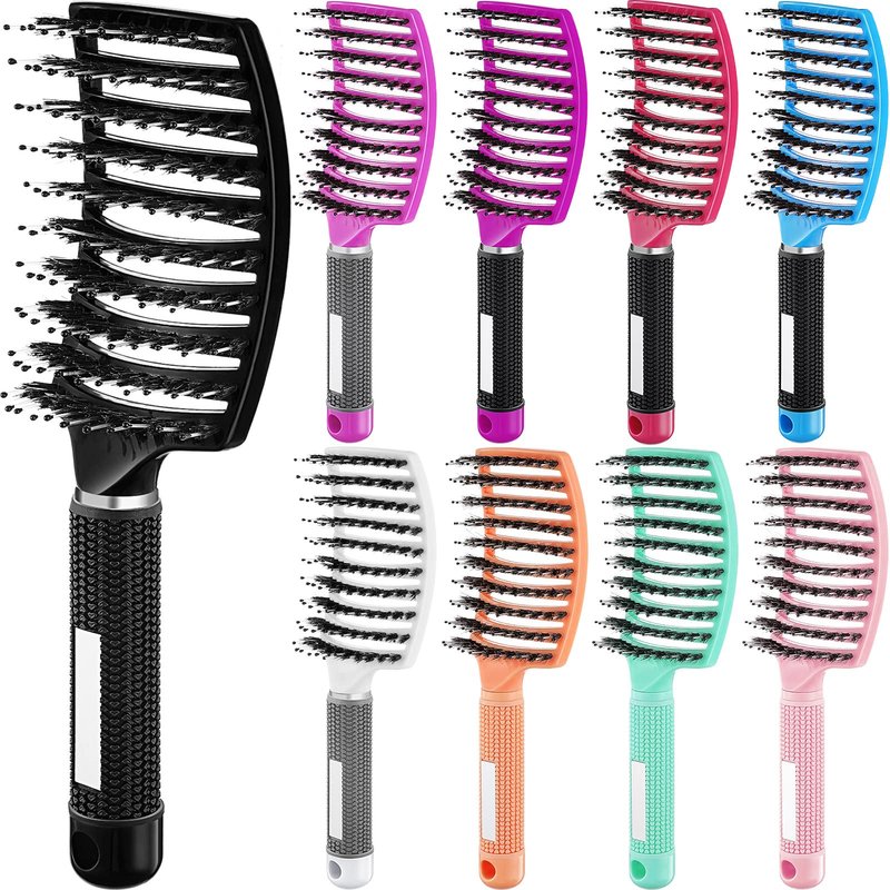 Zopeal 9 Pcs Detangling Brush Bulk Boar Bristle Hair Brushes Curved and Vented Detangler Hairbrush for Women Men Shiny Detangling Dry, Wet, Curly, Thick or Straight Long Blowing Hair Accessories