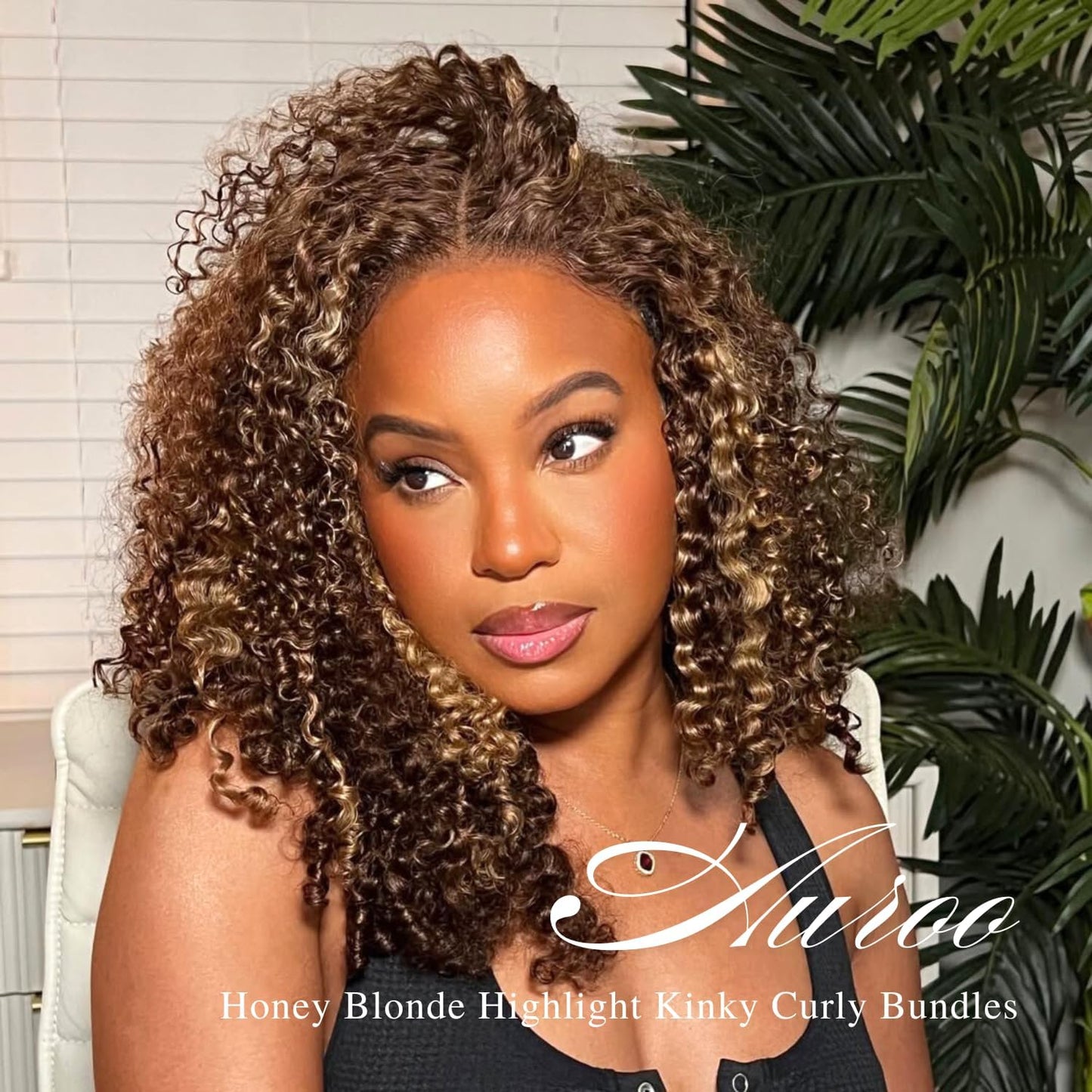 AUROO #P4/27 Highlighted Kinky Curly Single Bundles Human Hair 12Inch, 12A 100% Virgin Honey Blonde Highlight Brazilian Tight Curly Bundles Thick Track Brazilian Ombre Brown Colored Weaves Sew In Remy