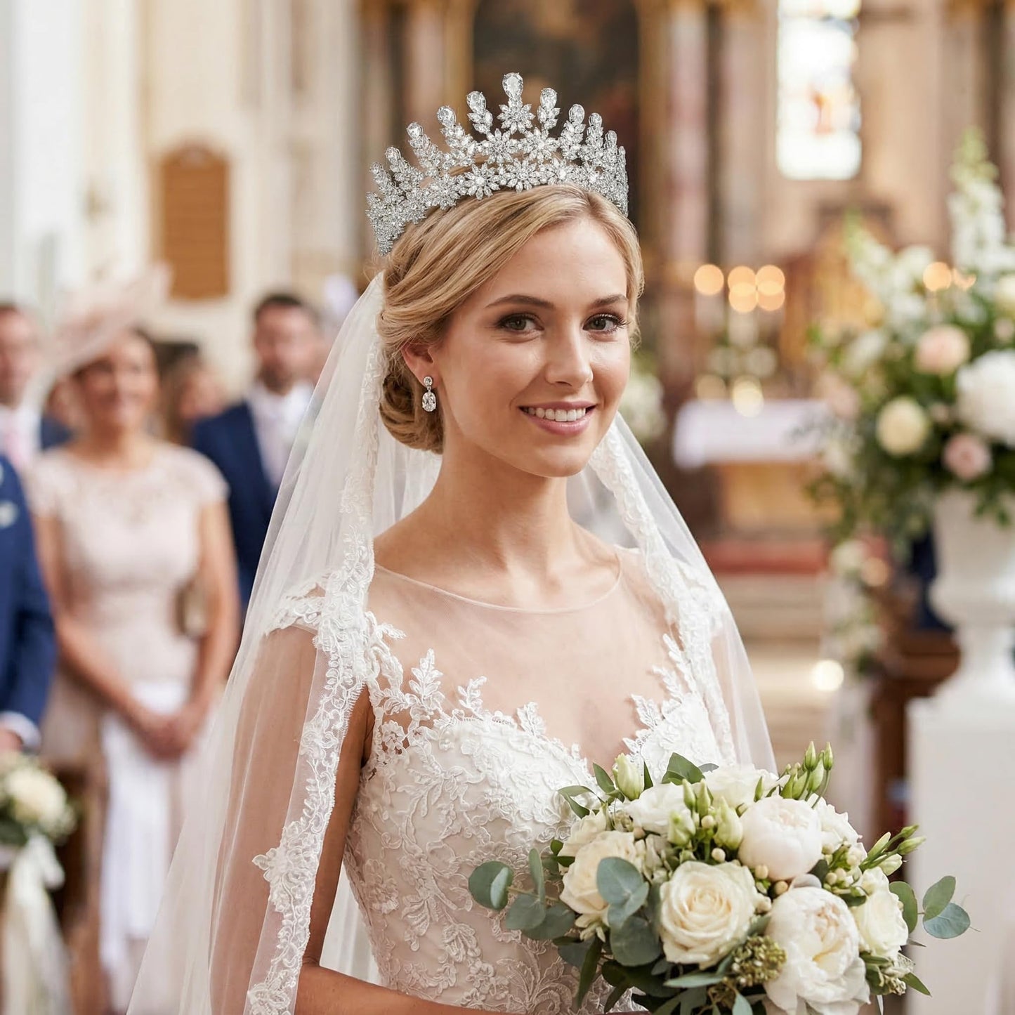 Sparkling Crystal Tiara for Wedding, Silver Zirconia Bridal Crown for Women, Elegant Princess Headpiece for Prom, Pageant, Quinceanera and Wedding Accessories