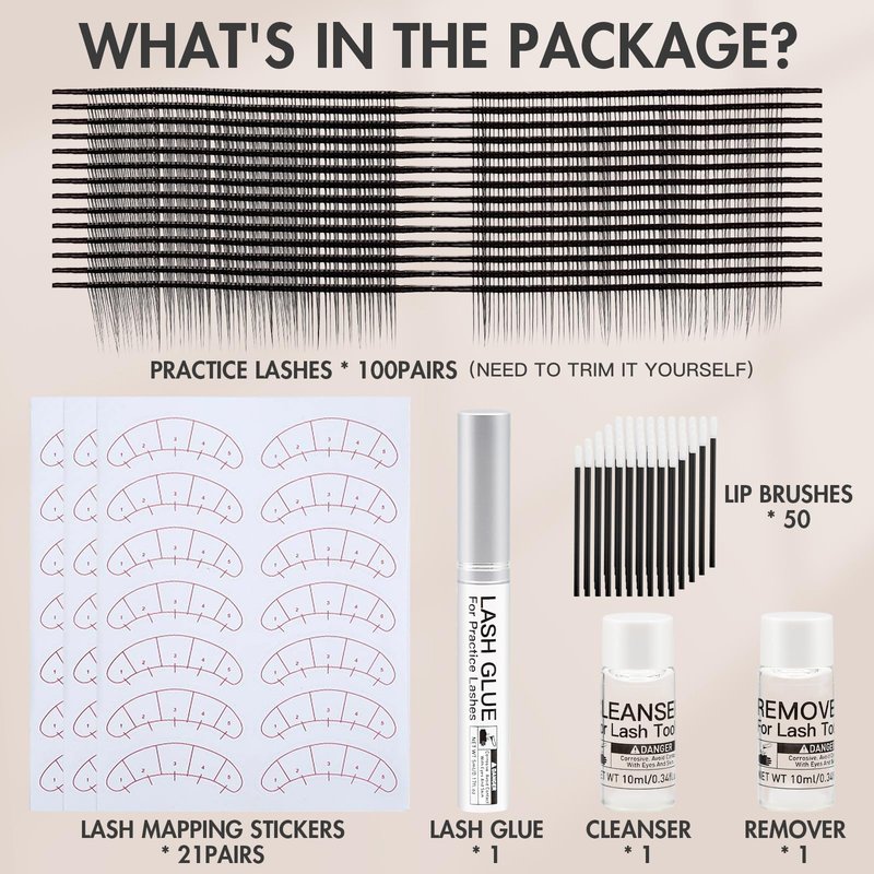 Embagol 100 Pairs Practice Lashes Kit for Eyelash Extensions Training Strips Training Lashes for Lash Mannequin Head Lash Extension Supplies Beginner Friendly