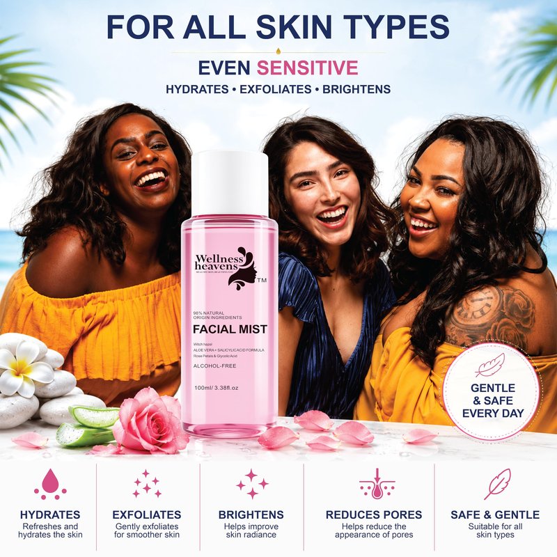 Hydrating Witch Hazel Face Toner with Aloe Vera & Glycolic Acid – Rose Petal Pore Minimizing Facial Toner for Acne Prone Skin, Blackheads, Oily & Combination Skin – Alcohol Free Daily Glow Toner 100ml