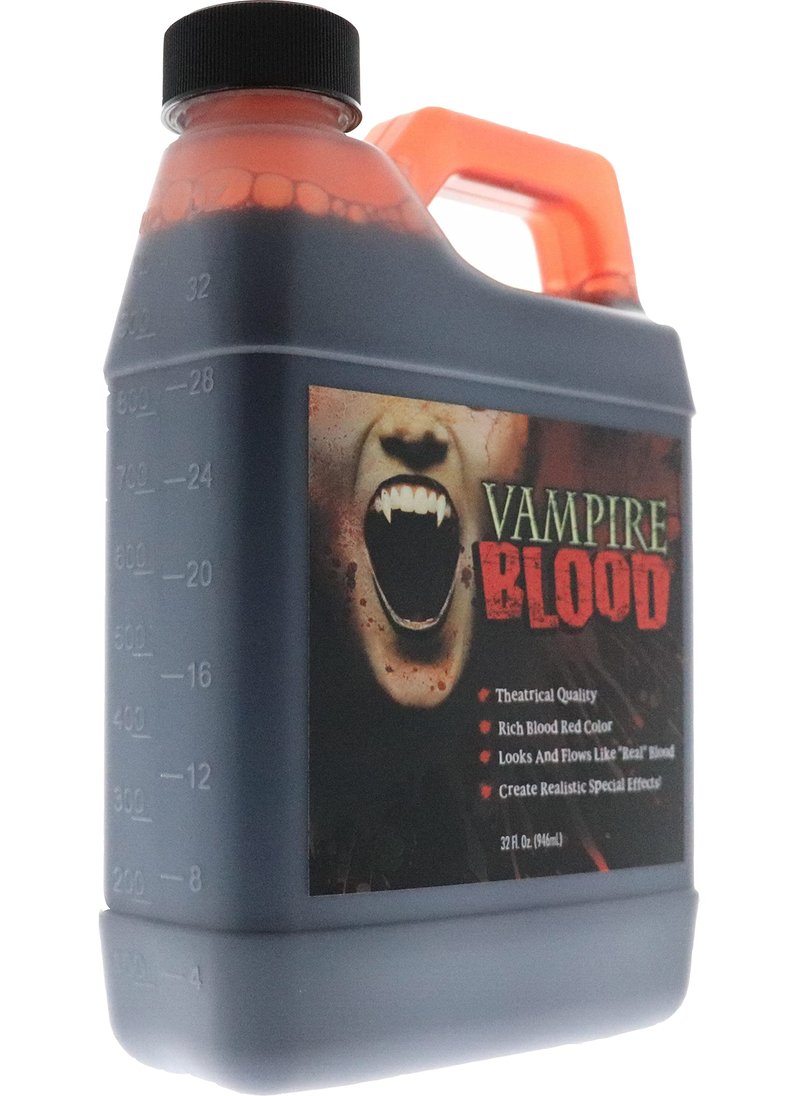 VAMPIRE BLOOD, Realistic Fake blood - 32oz - Theatrical Quality, Richly Pigmented Red Fake Blood for Halloween, Vampire, Zombie, Costume, Special Effects Makeup