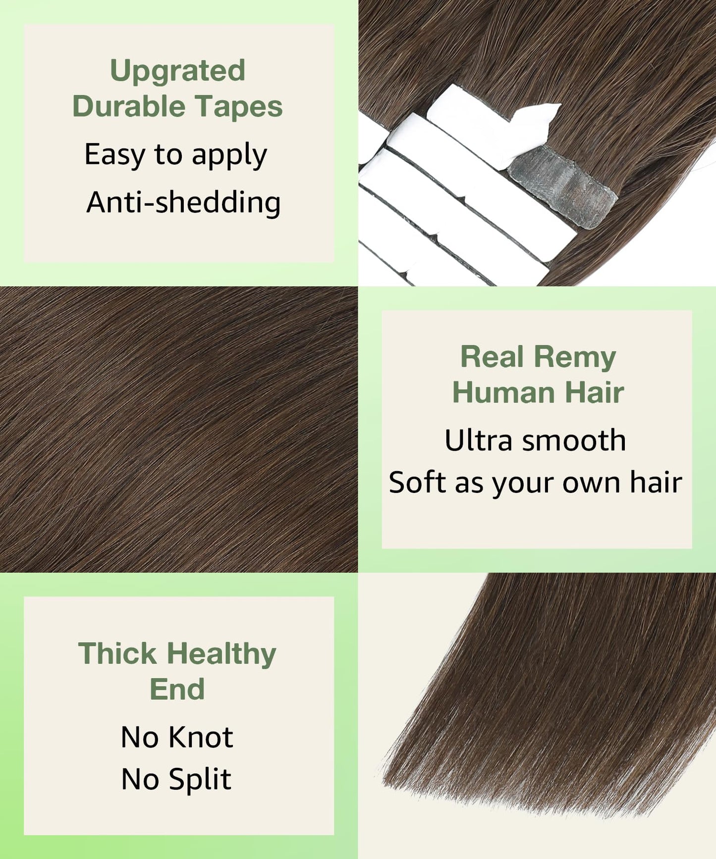 SURNEL Tape in Hair Extensions Human Hair 14 inch 20pcs 50g Straight Tape inHair Extensions Color 4 Medium Brown Hair Extensions(#4-14)