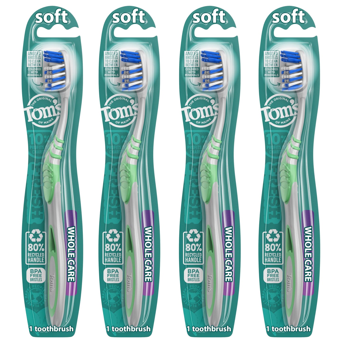 Tom's of Maine Whole Care Toothbrush, Soft, 4-Pack