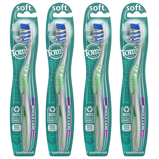 Tom's of Maine Whole Care Toothbrush, Soft, 4-Pack