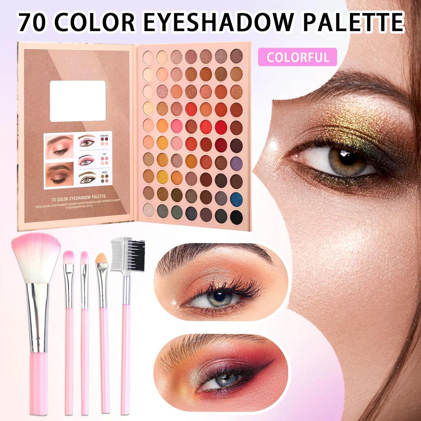 PPPanYiDi 70 Colors Eyeshadow Palette,Matte Glitter Eyeshadow Makeup Palette with Eyeshadow Brush,Highly Pigmented Colorful Shimmer Eye Shadow Palette Makeup Kit for Women A