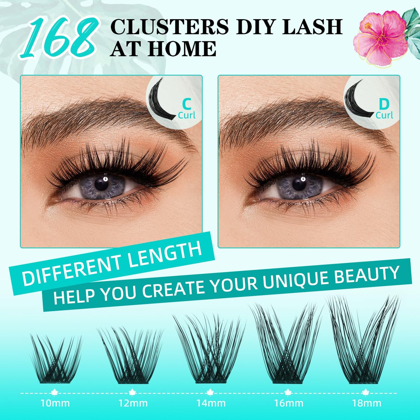 Lash Clusters Wet Look 168Pcs Eyelash Cluster Ultra-Thin Lash Band Eyelashes Extensions Spiky Anime Wide Span Lashes(Okra,C-Mix10-18mm)