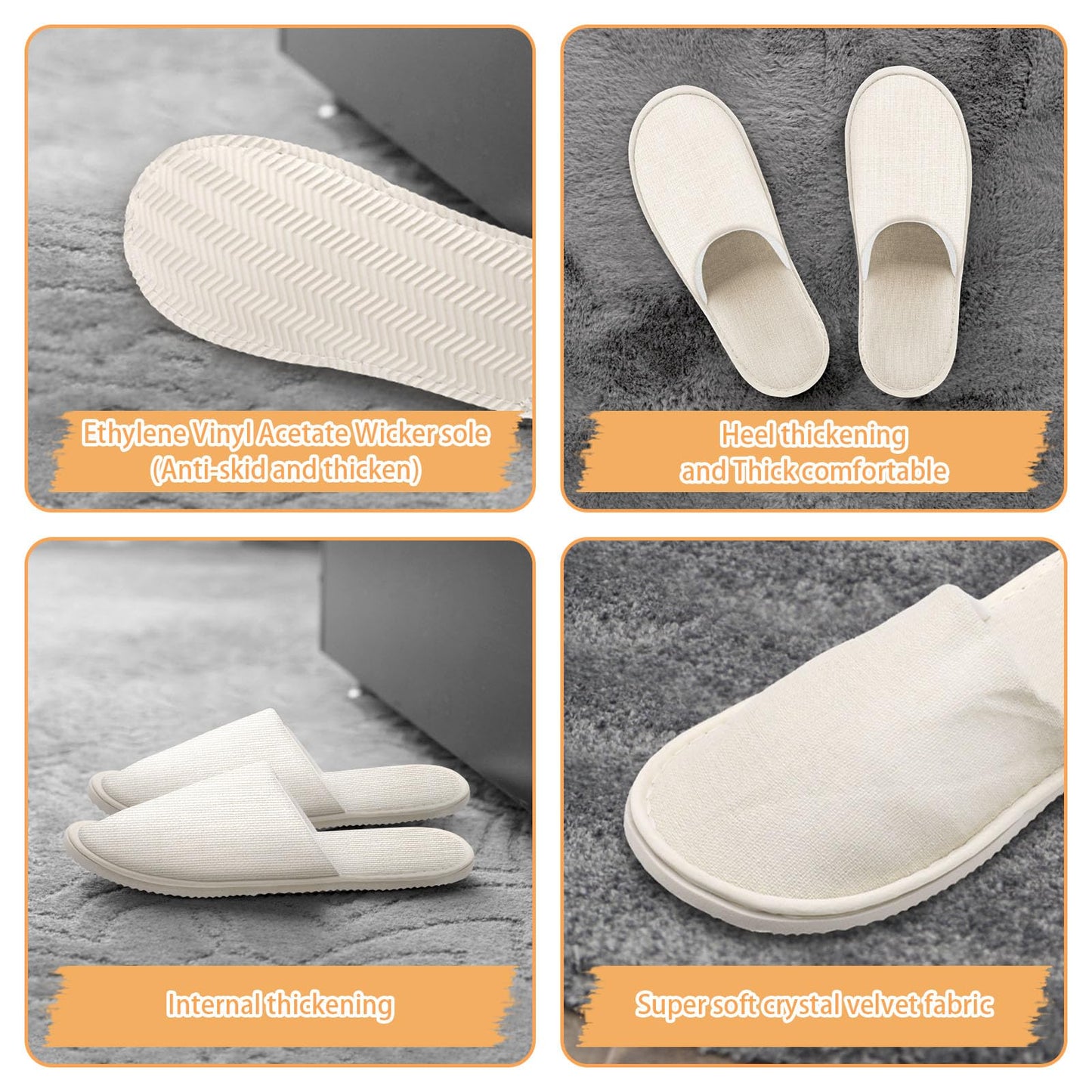 Roucerlin 12 Pairs Non Slip Disposable Slippers for Guest, Reusable Spa Slippers, Closed Toe Guest House for Men Women Home Hotel Bathroom Bedroom Wedding, Yellow