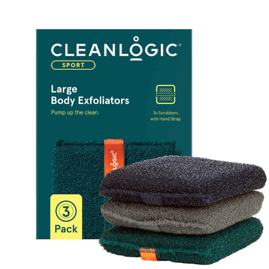 Cleanlogic Sport Exfoliating Body Scrubber, Large Exfoliator Tool for Athletes, Daily Skincare Routine for Smooth Clean Skin, Assorted Colors, 3 Count Value Pack