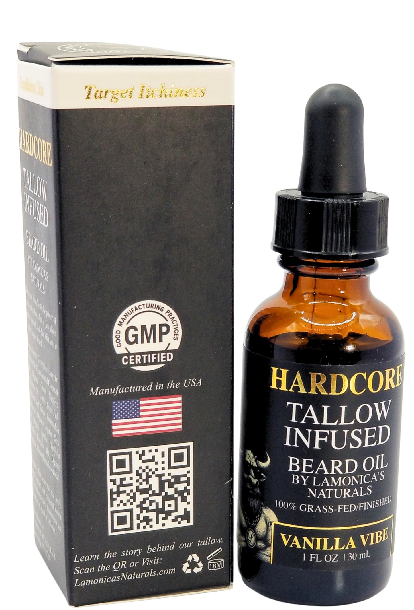 LAMONICA'S NATURALS Beard Oil for Men –TALLOW-INFUSED, Softens & Moisturizes Beard – Organic Sanadalwood + USDA Vanilla Scent – Veteran-Owned Grooming – HARDCORE