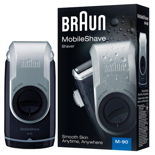 Braun MobileShave M-90 Travel Shaver Silver (Precision Trimmer, Smart Foil, Wide Floating Foil, Washable)