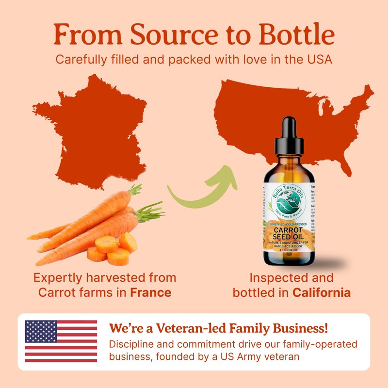 Bella Terra Oils - Organic Carrot Seed Oil 8 oz - Not Just for Tanning, Packed with Antioxidants, Cold-Pressed for Ultimate Skin Embrace & Natural Shine