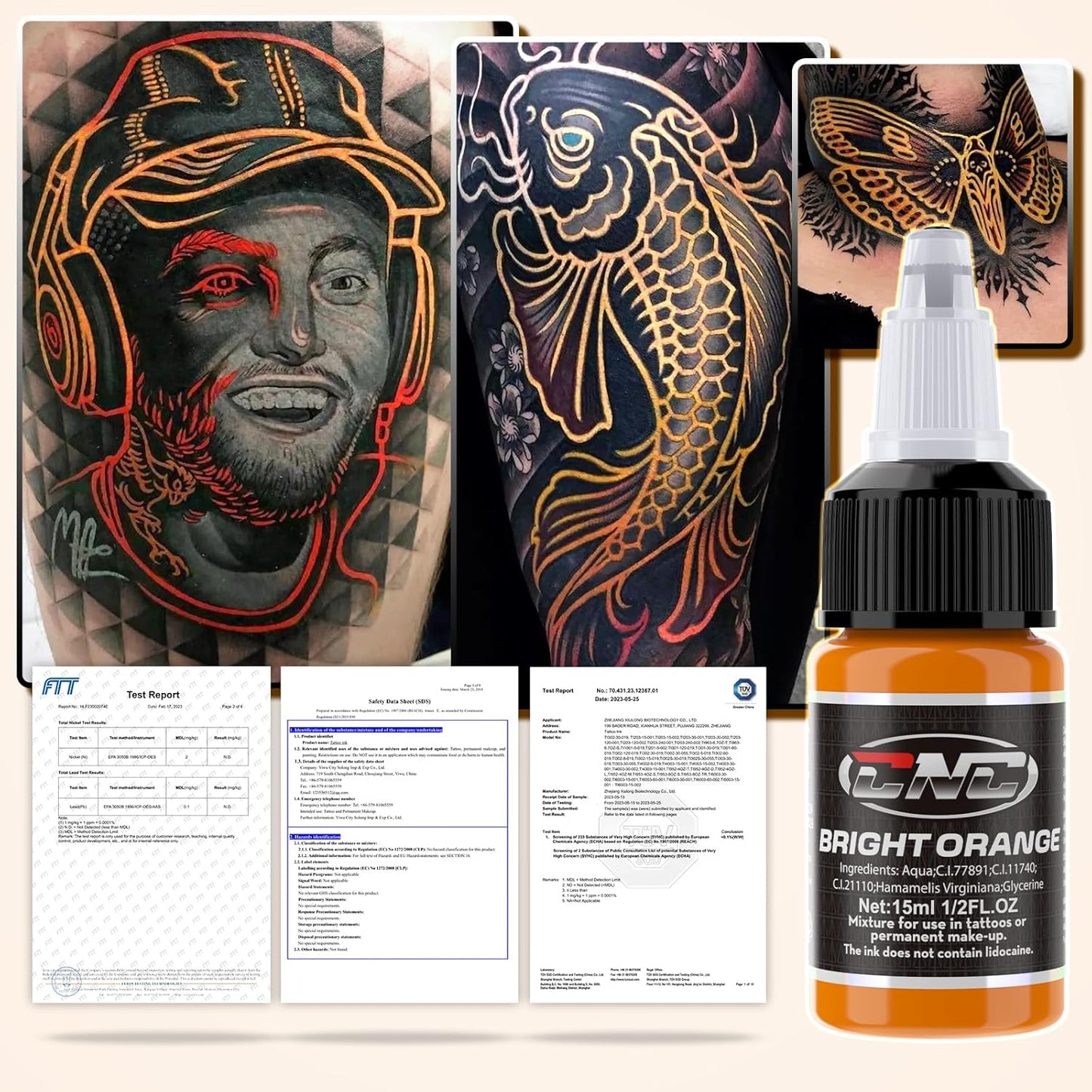 CNC Tattoo Ink Set - 16 Color Pigment Kit for Lining & Shading | 1/2oz (15ml) Bottles