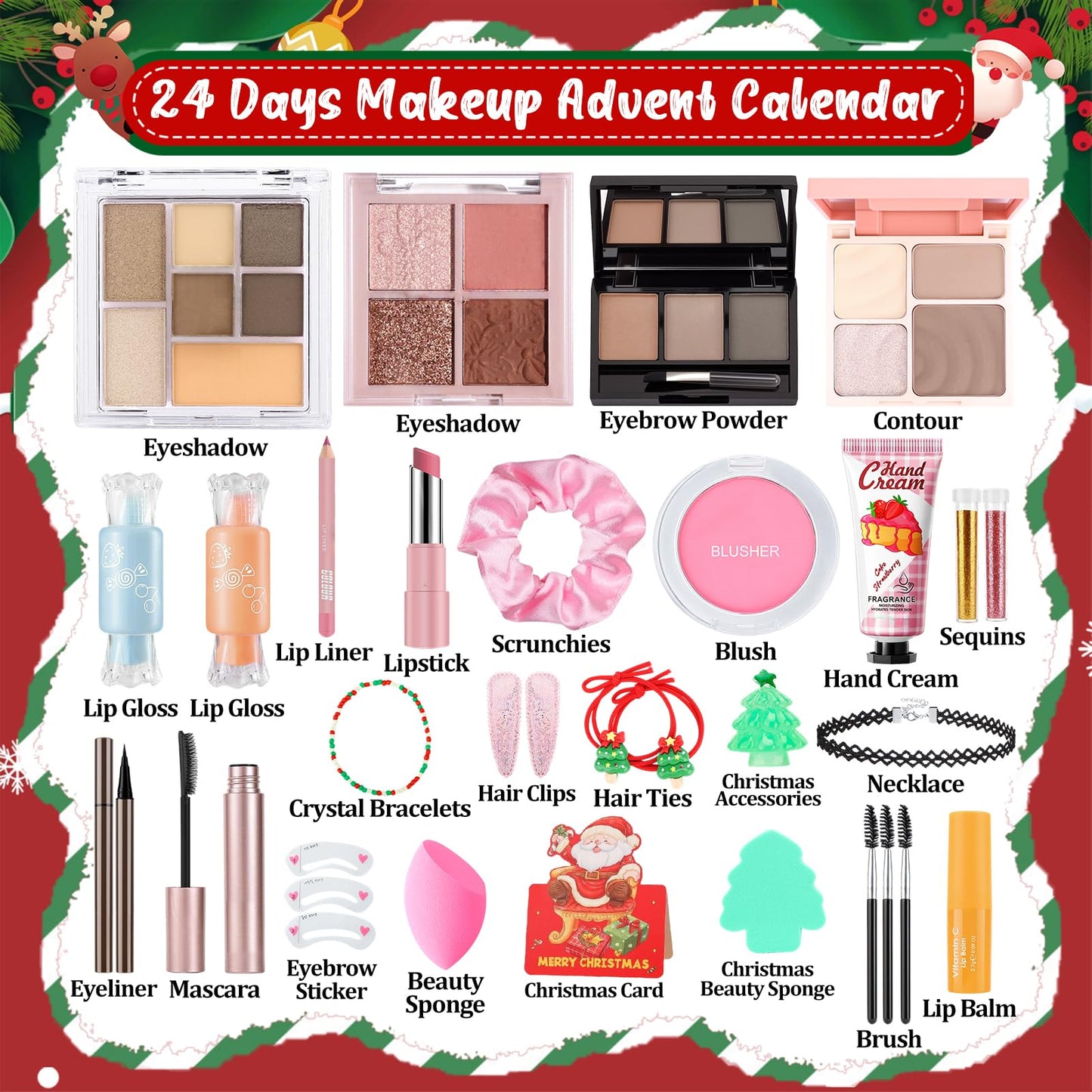 Ponhey Makeup Advent Calendar 2025,24 Days Christams Advent Beauty Calendar,Countdown Calendar For Girls Teens Women Adult,Xmas Holiday Beauty & Cosmetic Surprise Gift