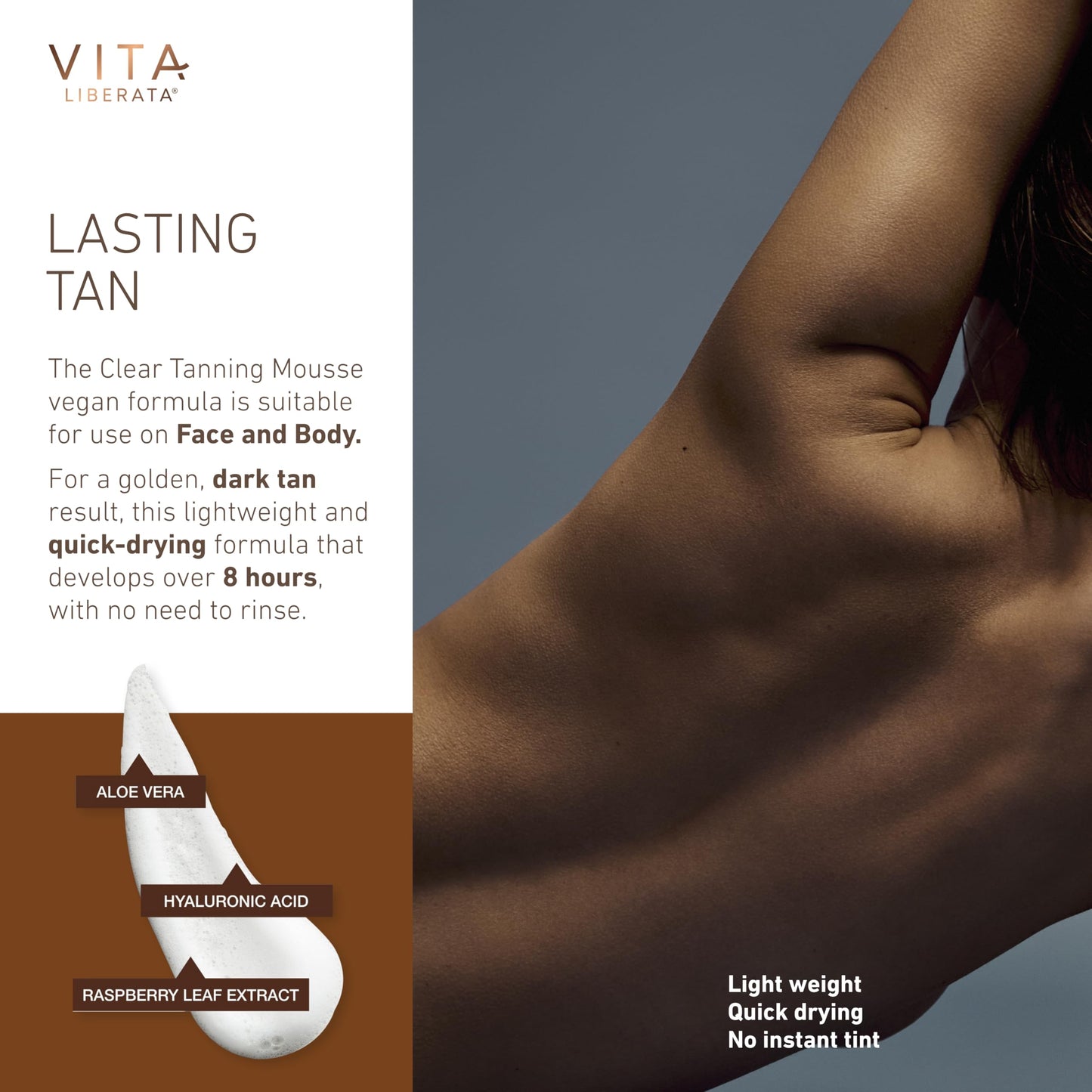 Vita Liberata Clear Self Tanner Mousse - Dark, Lightweight & Fast Drying Formula, Untinted For Minimal Transfer, Lasting Tan, Formulated with Organic Aloe Vera & Hyaluronic Acid, 6.76 fl oz
