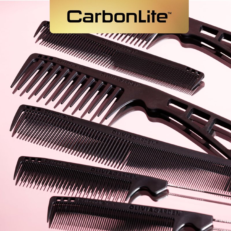 Olivia Garden CarbonLite Carbon Combs for Women and Men - Professional Hairdresser and Barber Accessories - Heat Resistant Up to 460 Degrees, Wide Tooth with Handle