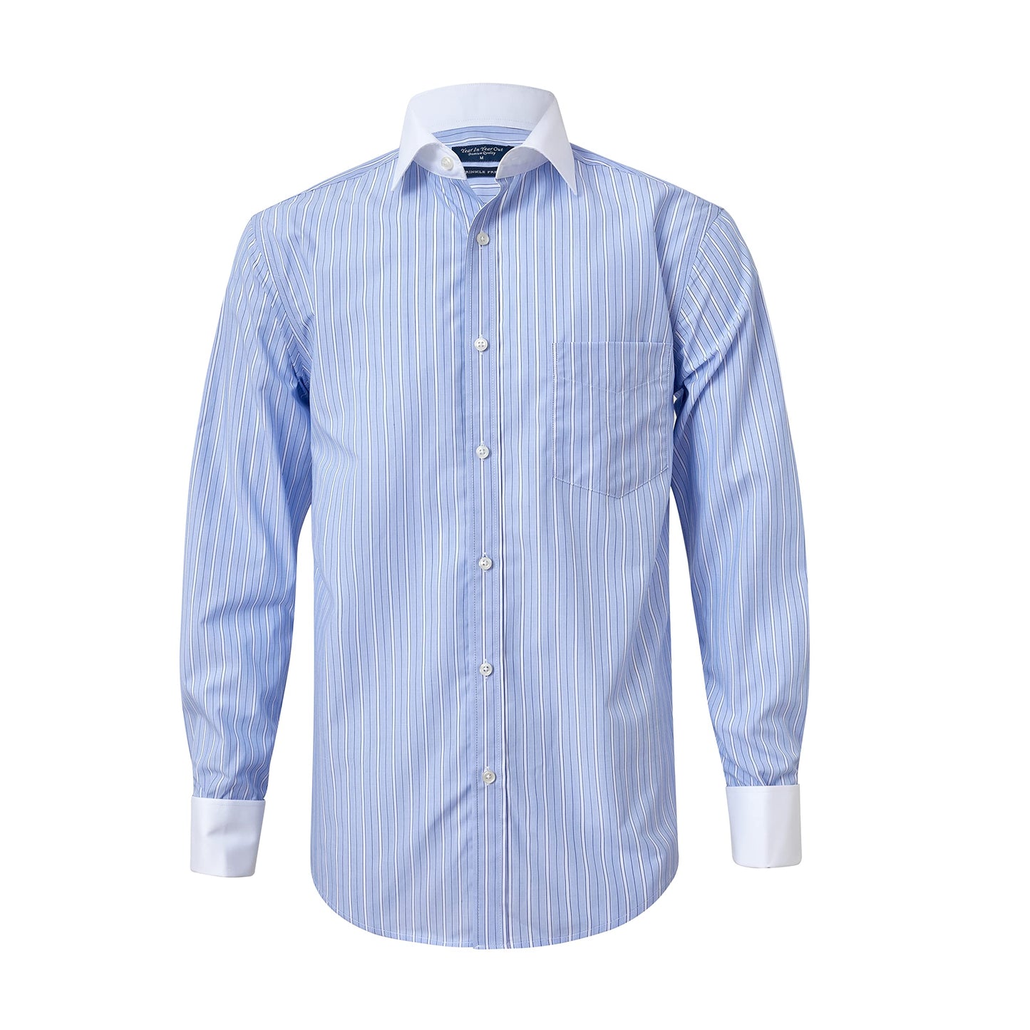 Year In Year Out French Cuff Wrinkle Free Dress Shirt for Men Regular Fit Long Sleeve Wrinkle Resistant Shirt(Blue White 165,3XL)