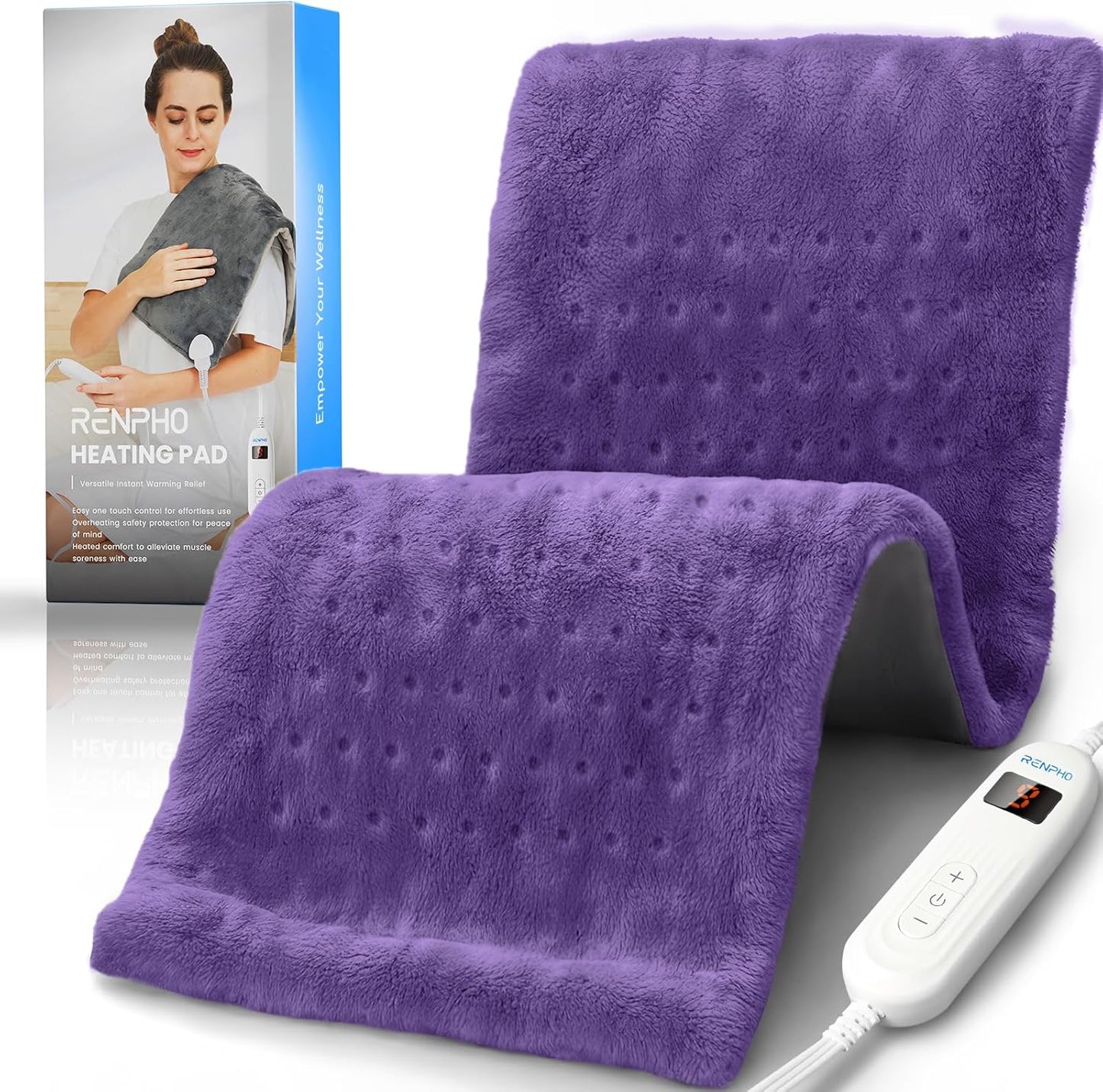RENPHO Electric Heating Pad for Back Pain Relief - ETL Certified, Auto Shut Off | 12" x 24" Violet