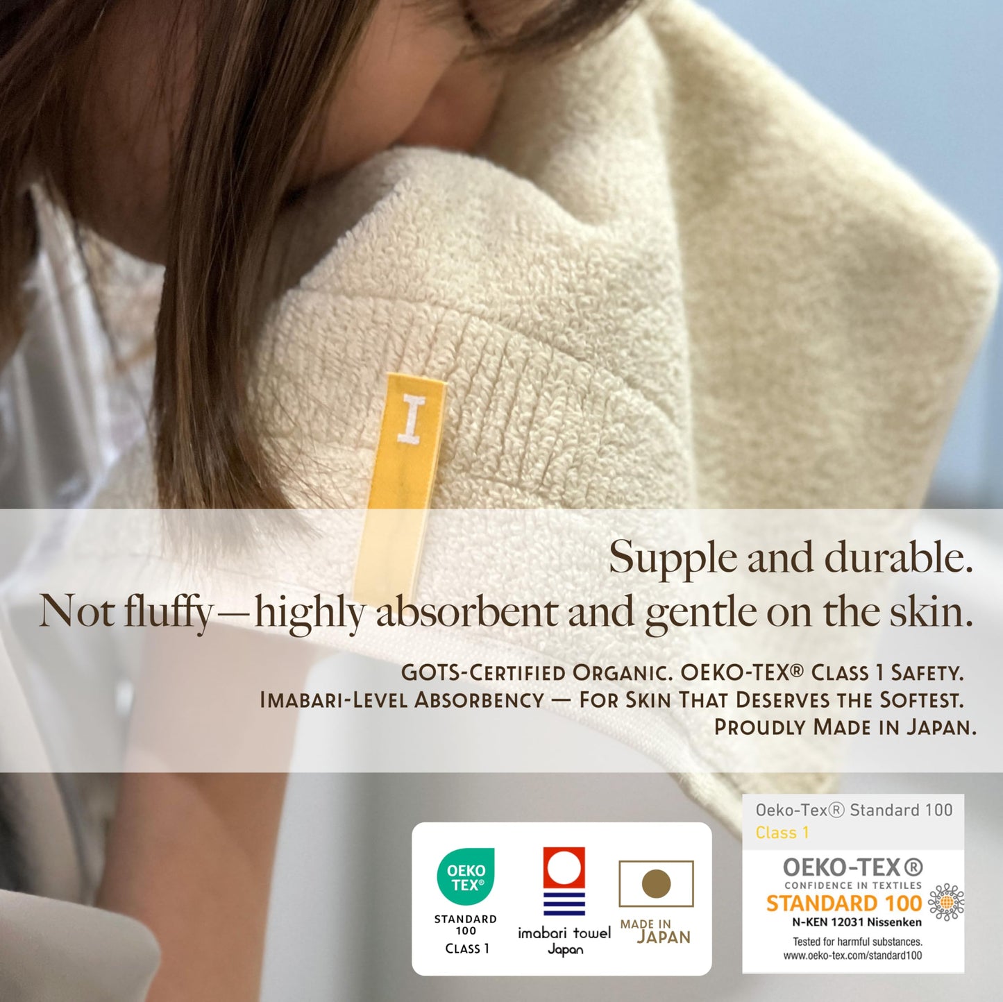 Highly Absorbent & Quick-Dry Organic Cotton Washcloths, Soft & Lightweight Face Towels, Made in Japan, Oeko-Tex Class 1 Certified, 13.8 x 13.8 inch, Ivory, Pack of 4 – Proof of Purity