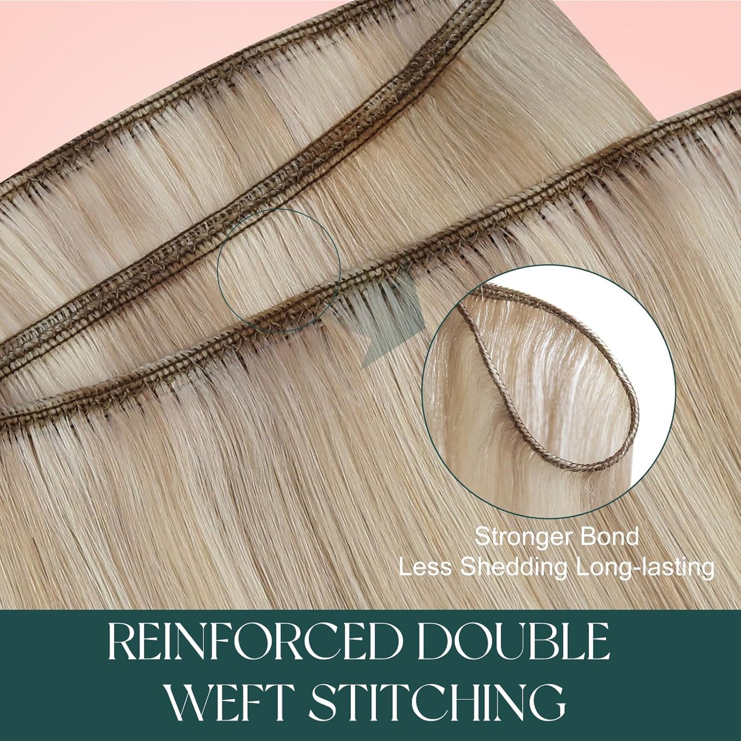 Human Hair Weft Extensions - Seamless Ash Blonde Highlights | 14 Inch, 70G Smooth Texture