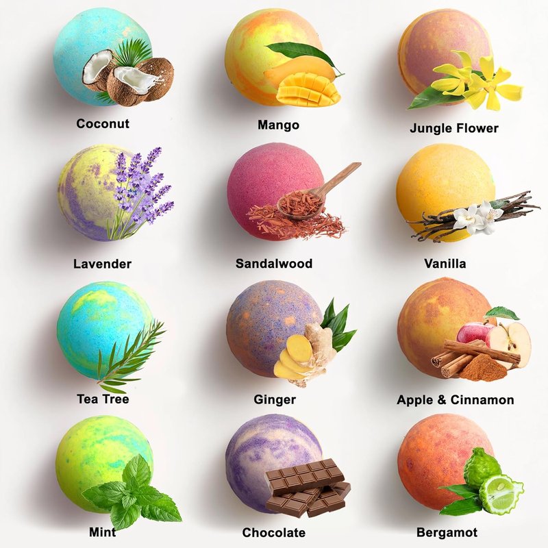 Luxury Bath Bombs Gift Set for Men | 24 Fizzy Bath Bombs with Essential Oils & Shea Butter - Vegan Spa Present for Dad, Husband, Boyfriend