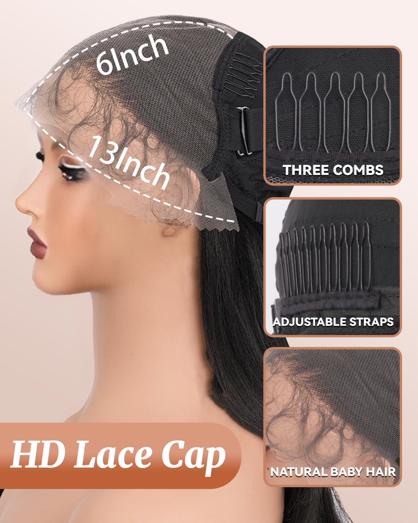 Marshey Synthetic Lace Front Wig Long Straight Black Wigs for Black Women Wear and Go Glueless Wigs as Human Hair Pre Plucked Pre Cut 13x6 Lace Front Wigs (Natural Black, 24 Inch)