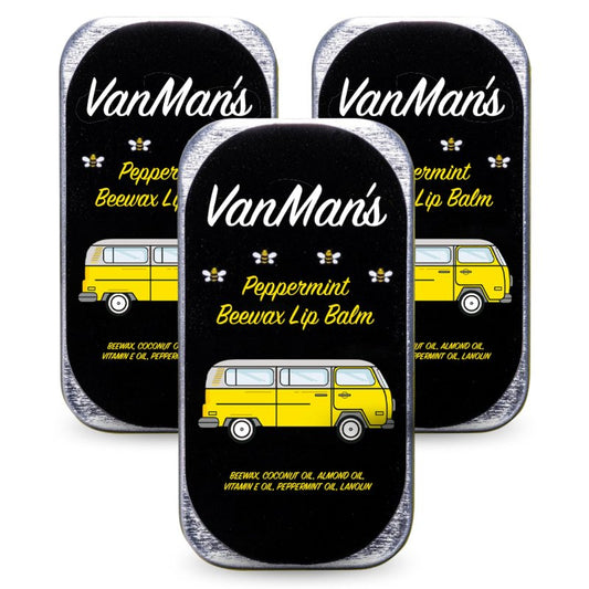 Vanman’s - Handmade Peppermint Beeswax Lip Balm (3 Pack) - Peppermint Balm with Rosemary, Almond and Coconut Oil - Bee Balm with Vitamin E - Ideal for Dry Lips