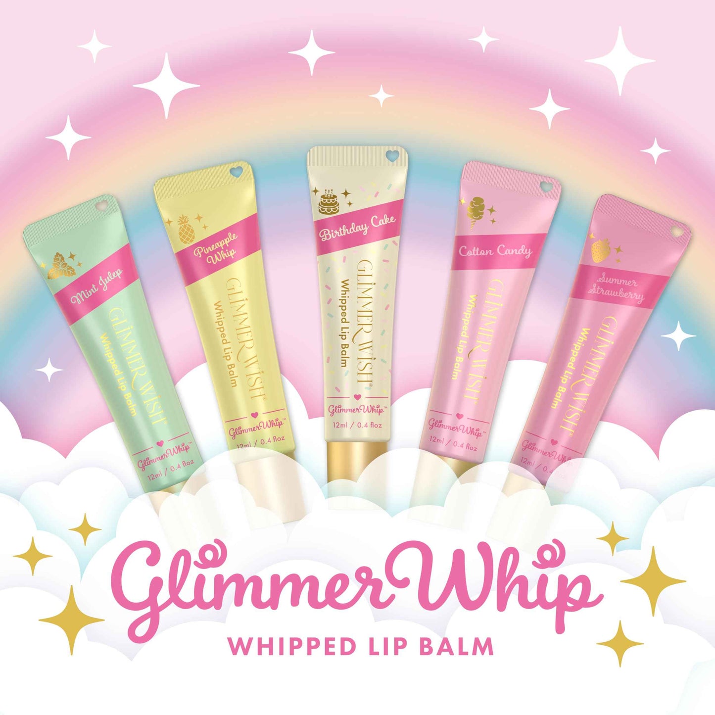 Glimmer Wish Glimmer Whip Hydrating Lip Balm – Organic Castor & Jojoba Oils, Shea & Cocoa Butters – Vegan, Non-Toxic, Moisturizing Lip Care (Summer Strawberry)