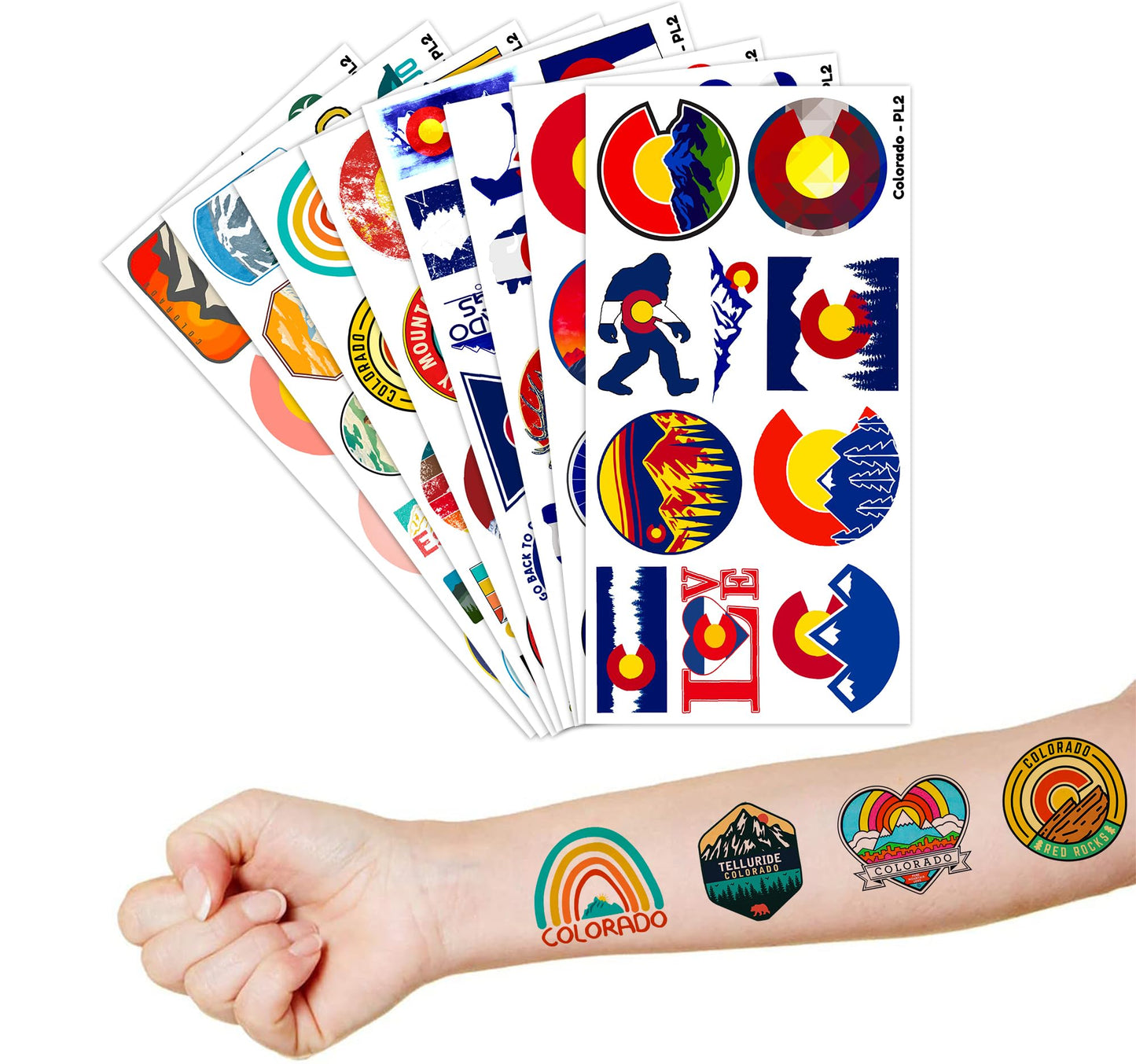 92 PCS Love Breckenridge Temporary Tattoos Stickers - Cute State Flag Themed Body Art for Kids, Waterproof Fake Tattoos for Boys Girls, Birthday Party Favors & Carnival Decorations